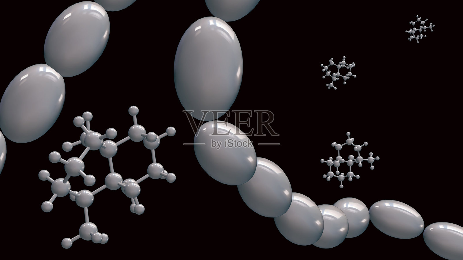 3D渲染的链霉菌和地嗪分子照片摄影图片