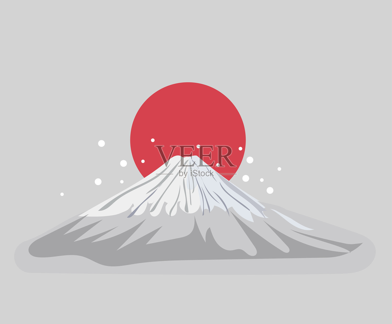 冬季孤立的富士山，覆盖着雪，日式风景，海报用，平面矢量图插画图片素材