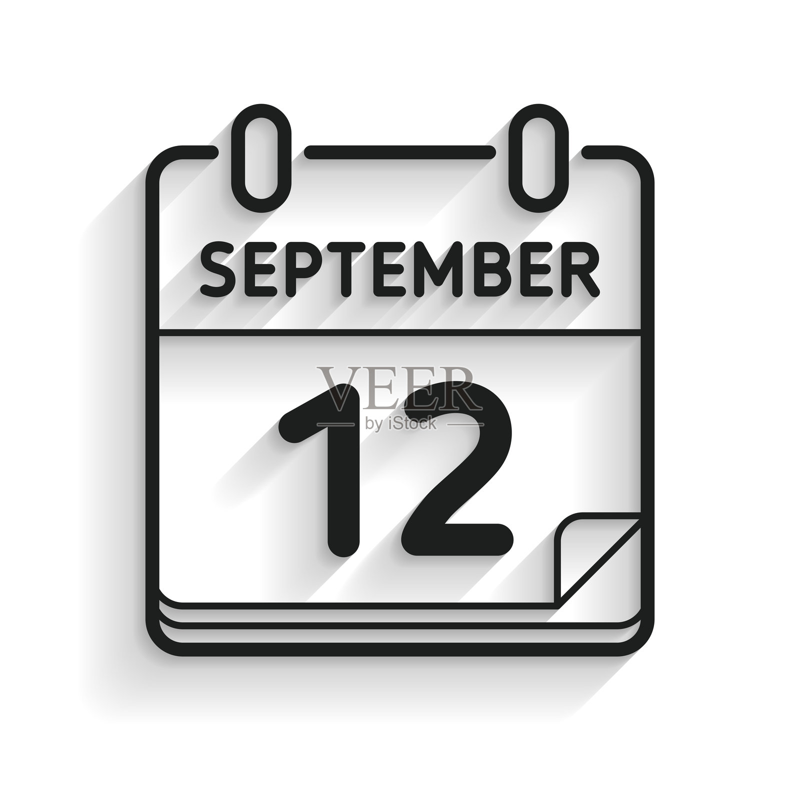 九月十二日。带长阴影的线条图标，背景为白色。插画图片素材