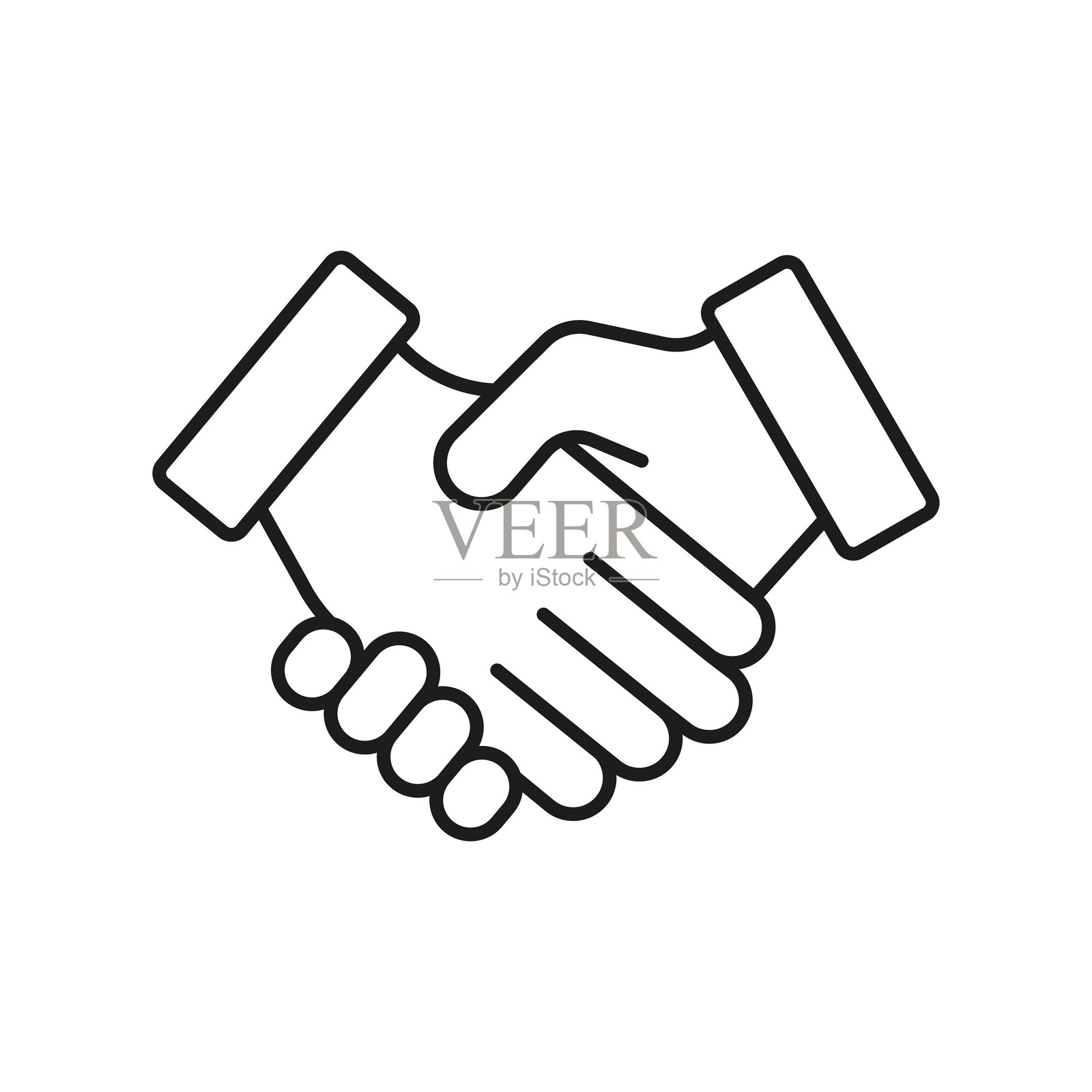 握手协议线条图标。商业合作、协作和交易达成的轮廓符号。专业网络和信任建立。可编辑的线条。孤立的矢量插图。插画图片素材