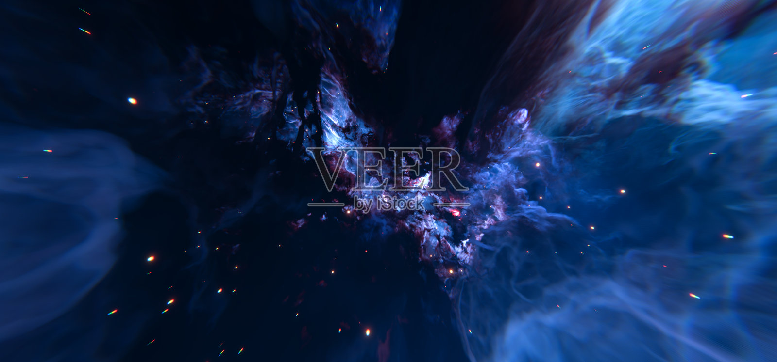 深蓝色星云背景，明亮的星云在太空中闪烁照片摄影图片