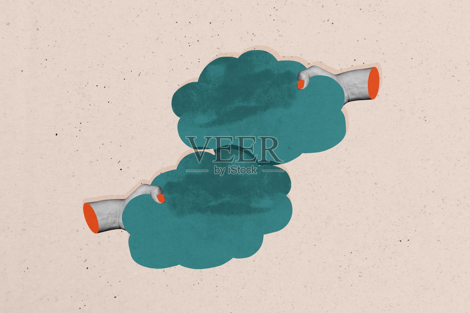 人手握着备忘贴纸的复合照片拼贴，商业提醒云夹文档笔记，孤立在涂漆背景上。照片摄影图片