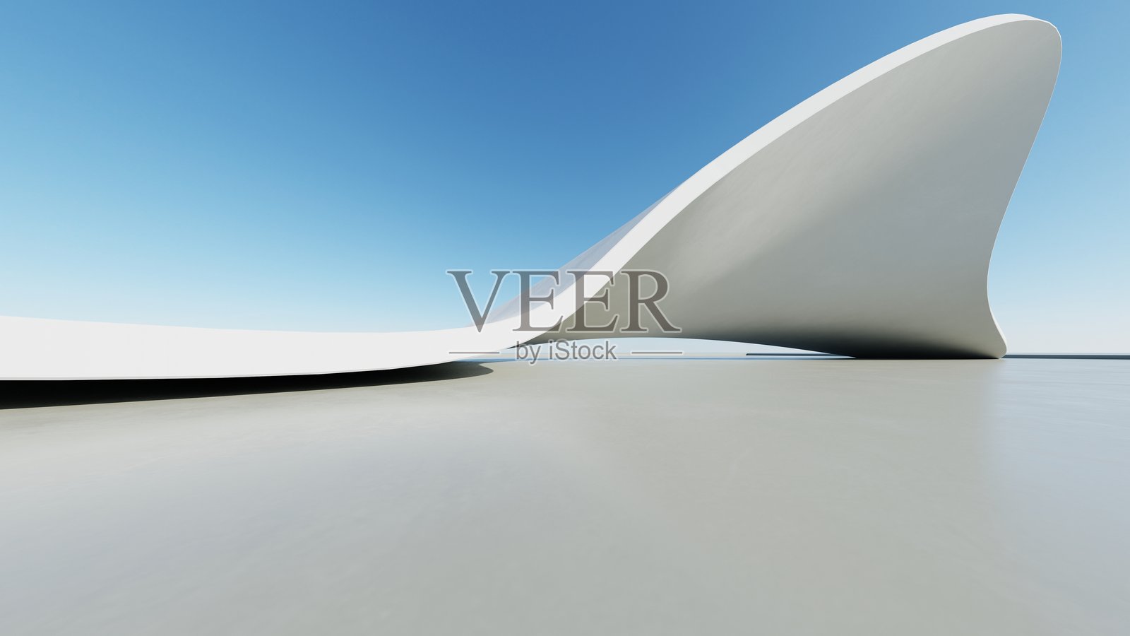 抽象极简建筑背景的3D插图，几何建筑与曲线设计，汽车展示照片摄影图片