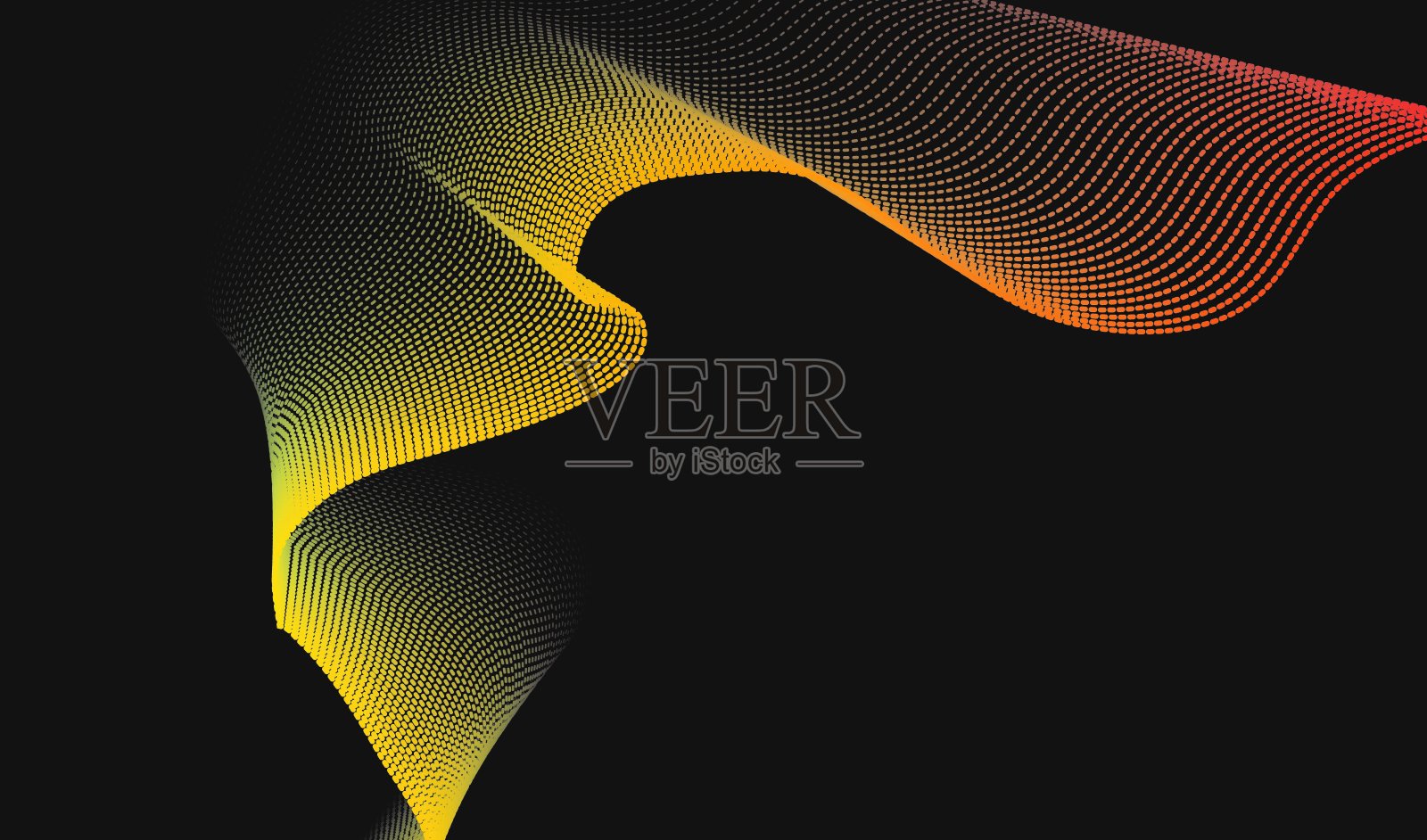 蓝色和橙色波浪在黑色背景上的抽象波浪柔和点。黑暗背景上的彩色烟雾波浪，带有光辉和效果。复杂的橙色线条曲线形成流动波浪。照片摄影图片