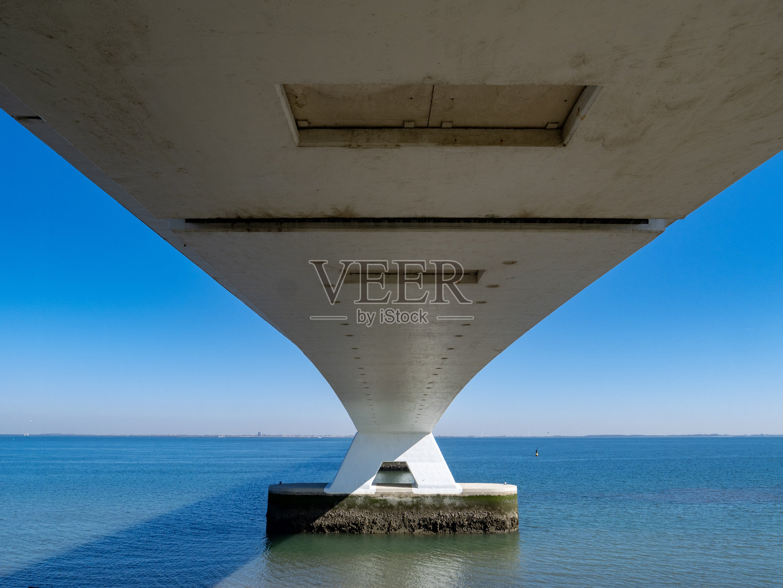 在桥下。泽兰桥，低角度视图。照片摄影图片