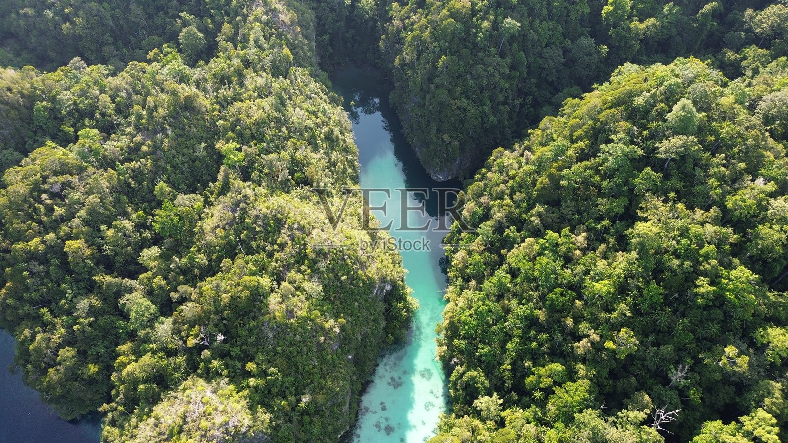 阿尔朱伊湾的航拍视角，位于印度尼西亚西瓦伊戈的偏远海湾照片摄影图片