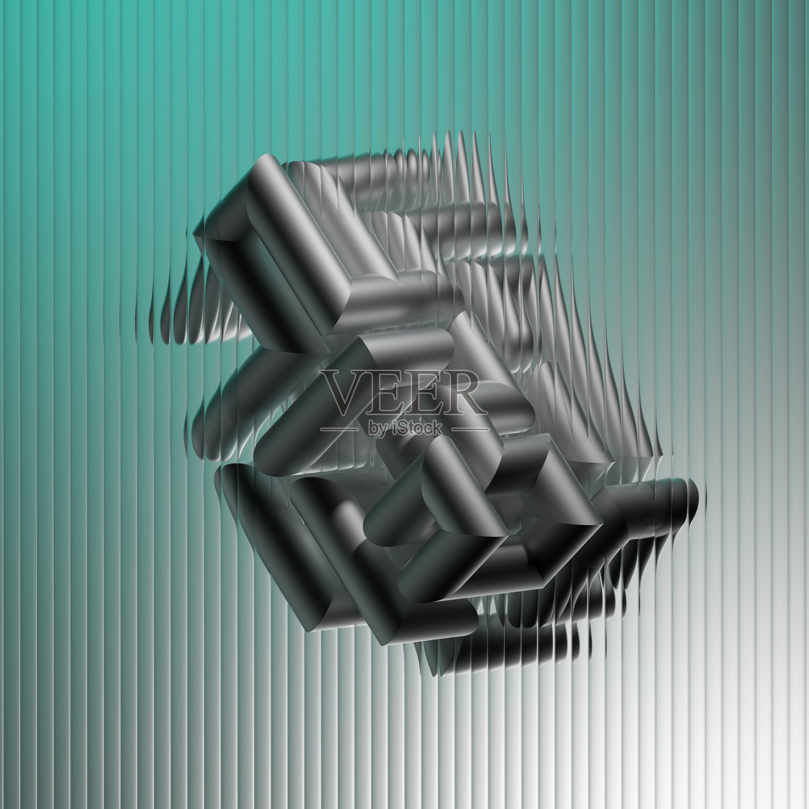 3D渲染，抽象体积迷宫，几何金属管和波纹玻璃，现代极简壁纸照片摄影图片