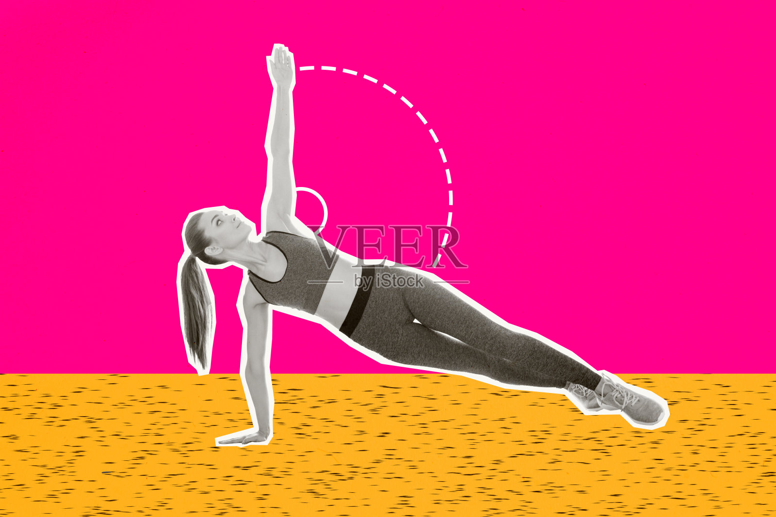 黑白效果的女孩运动拼贴艺术作品，独立于创意背景之上照片摄影图片