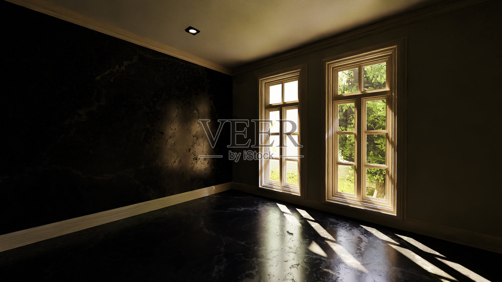 阳光透过窗户照亮空荡荡的房间照片摄影图片