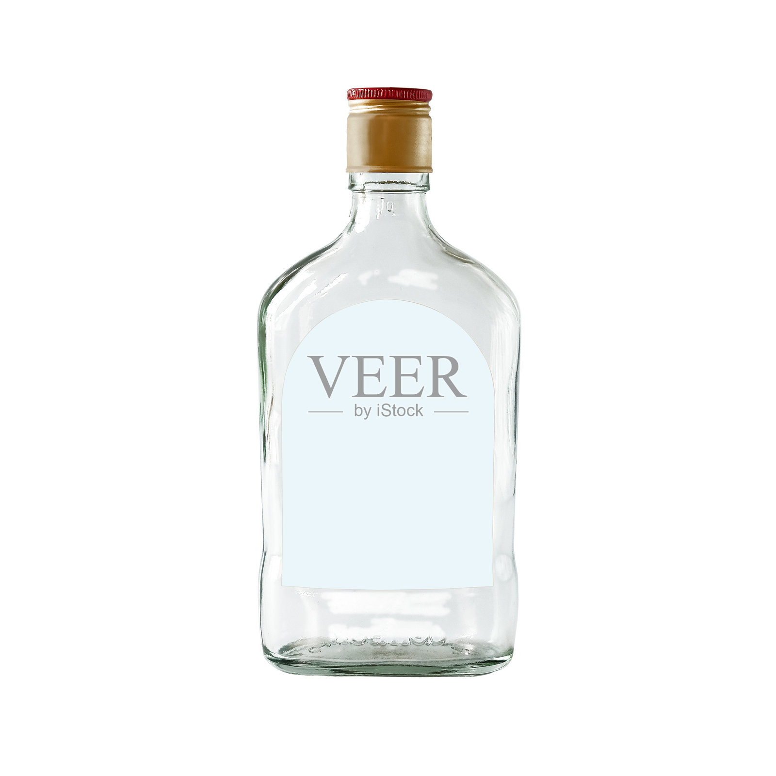 空的威士忌瓶放在白色背景上。照片摄影图片