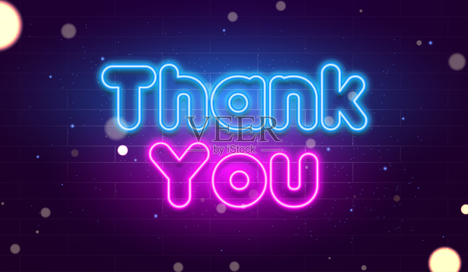 发光霓虹风格的感谢卡。文字表达了感激、认可和欣赏，非常适合商业演示。插画图片素材