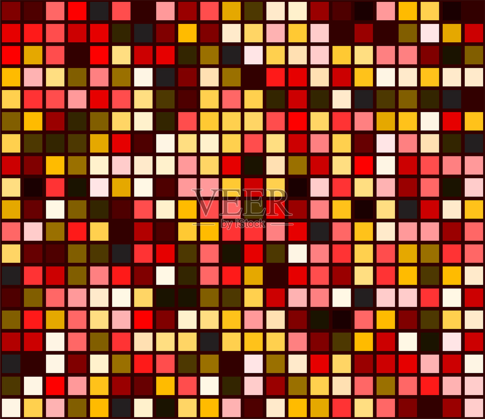 生动的马赛克瓷砖图案。温暖色调的方块形成动态的像素化背景。非常适合纹理、复古设计或抽象插图。引人注目的细节。插画图片素材