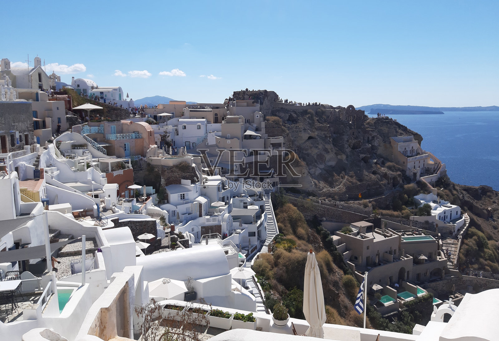 希腊圣托里尼岛的伊亚，欧洲，爱琴海，建筑外观，天空照片摄影图片