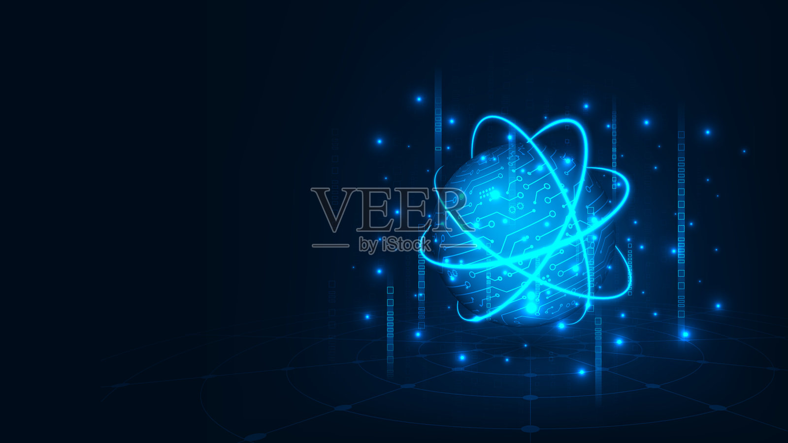 数字通信概念，网络世界未来主义蓝光背景插画图片素材