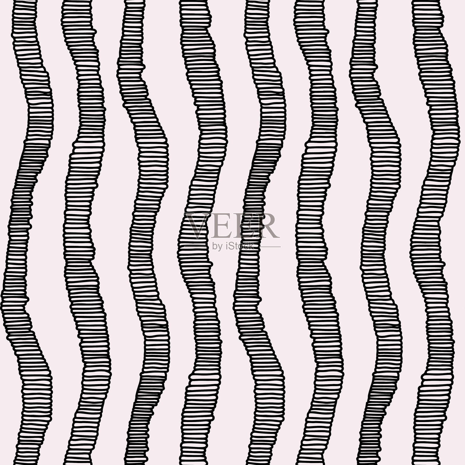 无缝抽象图案，采用极简黑白图形。手绘表面设计，包含涂鸦条纹和线条艺术图案。矢量图。插画图片素材