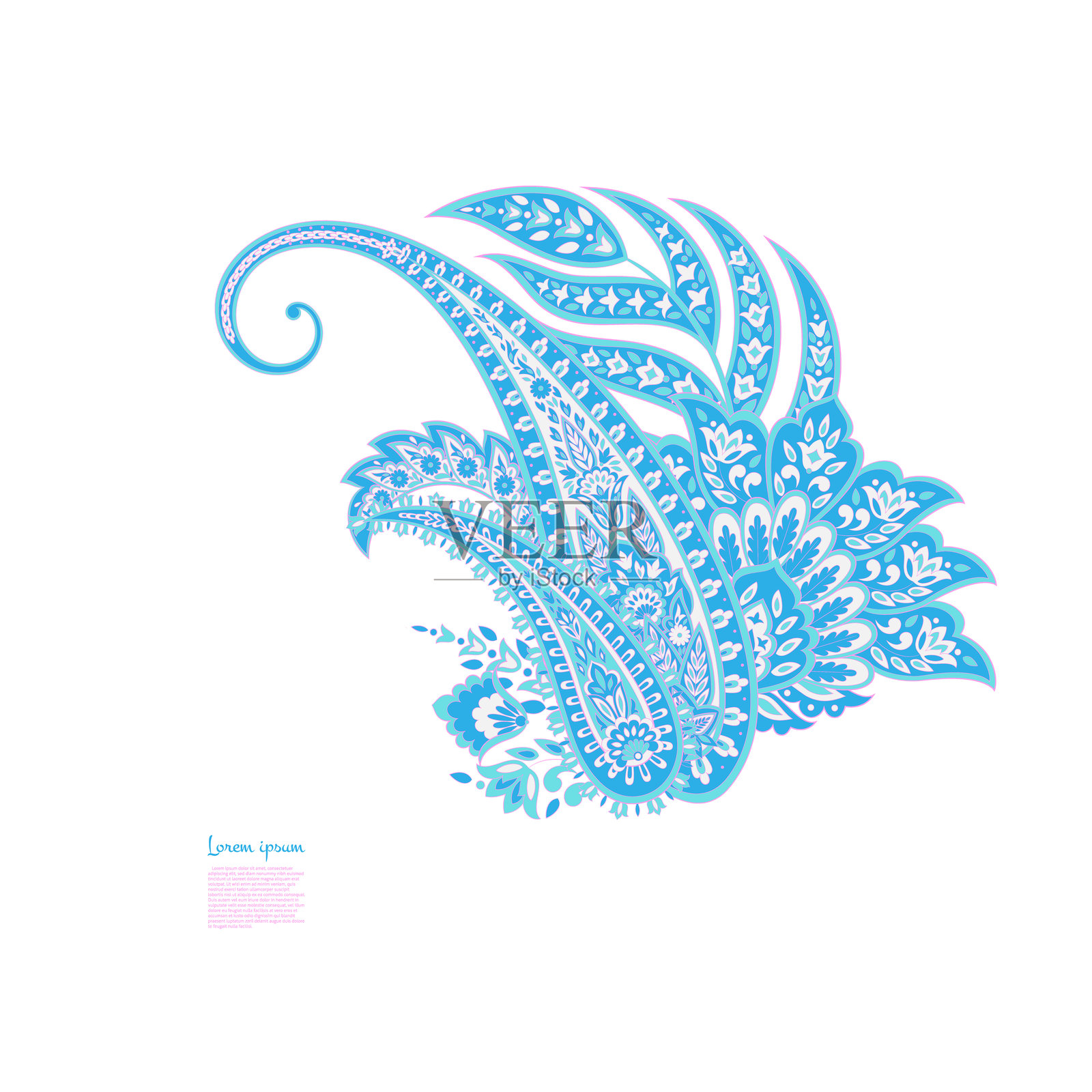 花卉佩斯利矢量图案。孤立的达马斯克装饰品插画图片素材