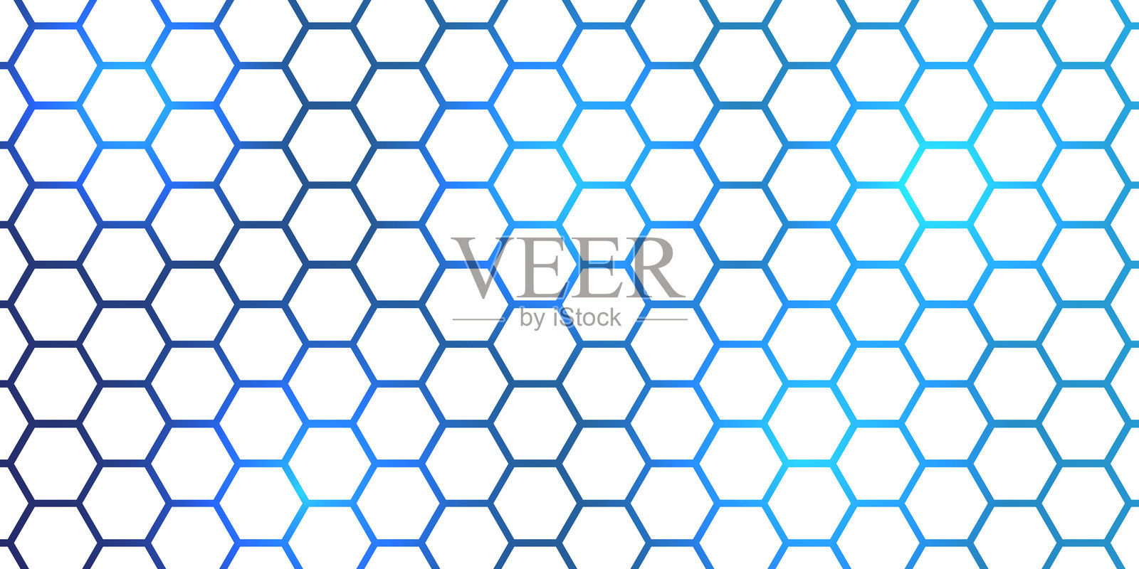 六边形抽象白色图案在蓝色背景上，伴有光线。高科技数字连接。高科技。科学。现代科技商业概念。未来背景。矢量插图。插画图片素材