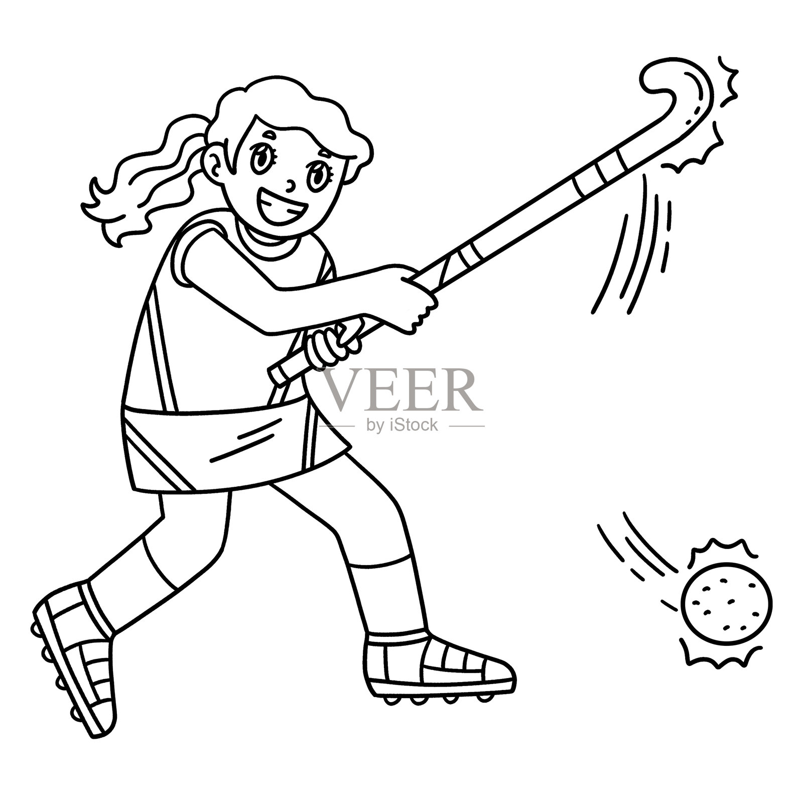 女子曲棍球运动员击球孤立图像插画图片素材