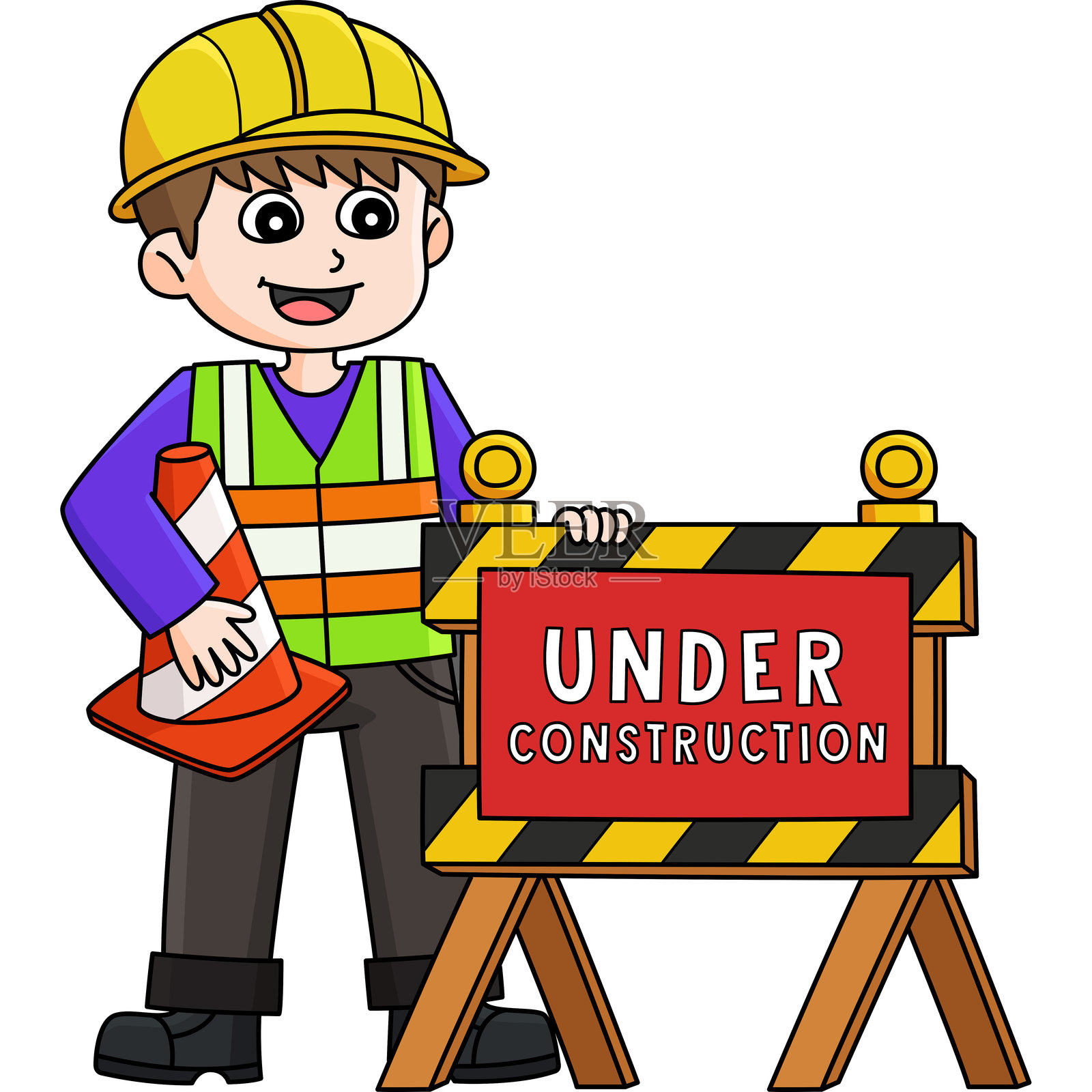 建筑工人施工标志剪贴画插画图片素材