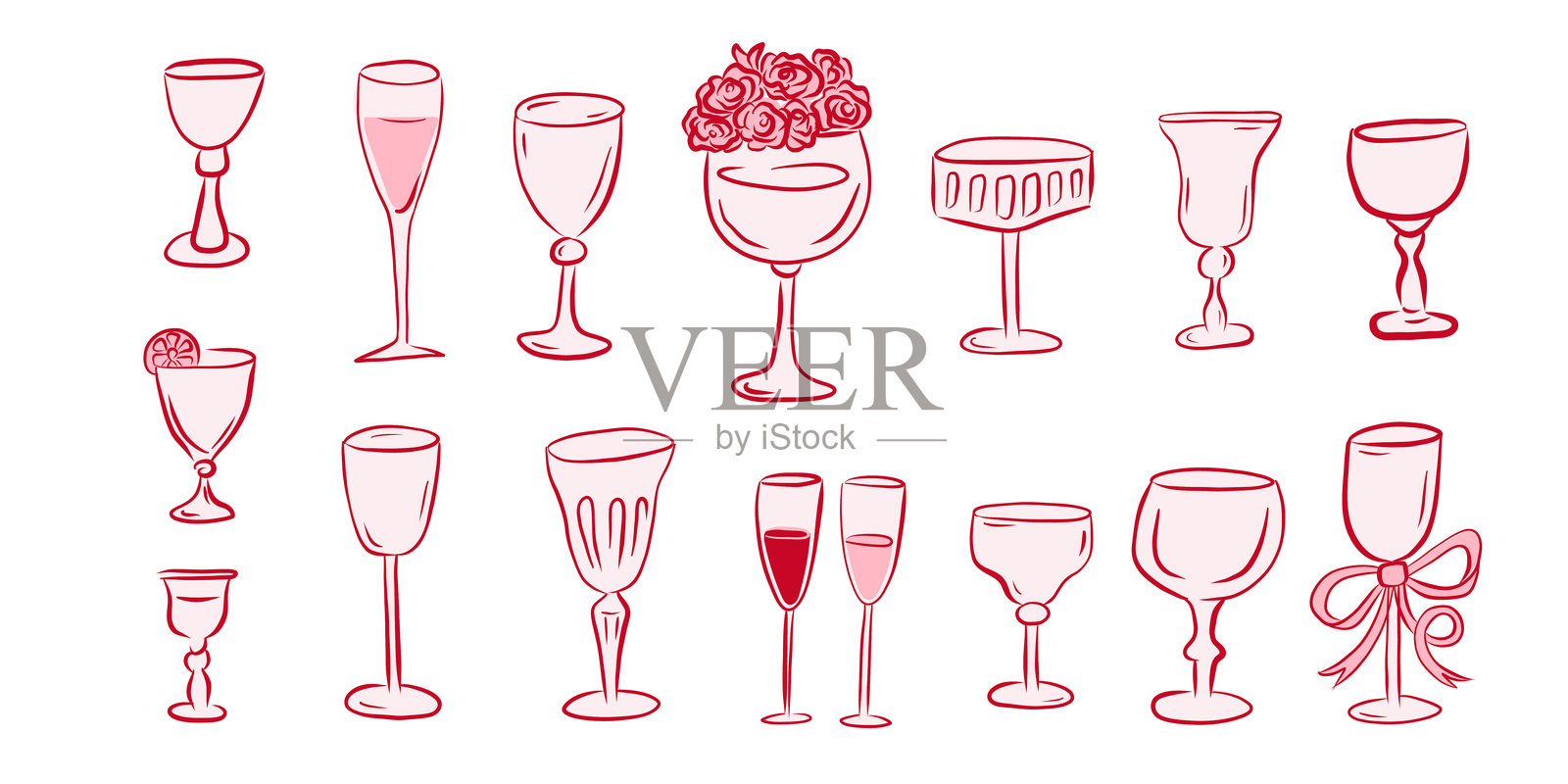 探索各种令人惊叹的眼镜和酒杯，完美适合每一个庆祝活动和事件插画图片素材