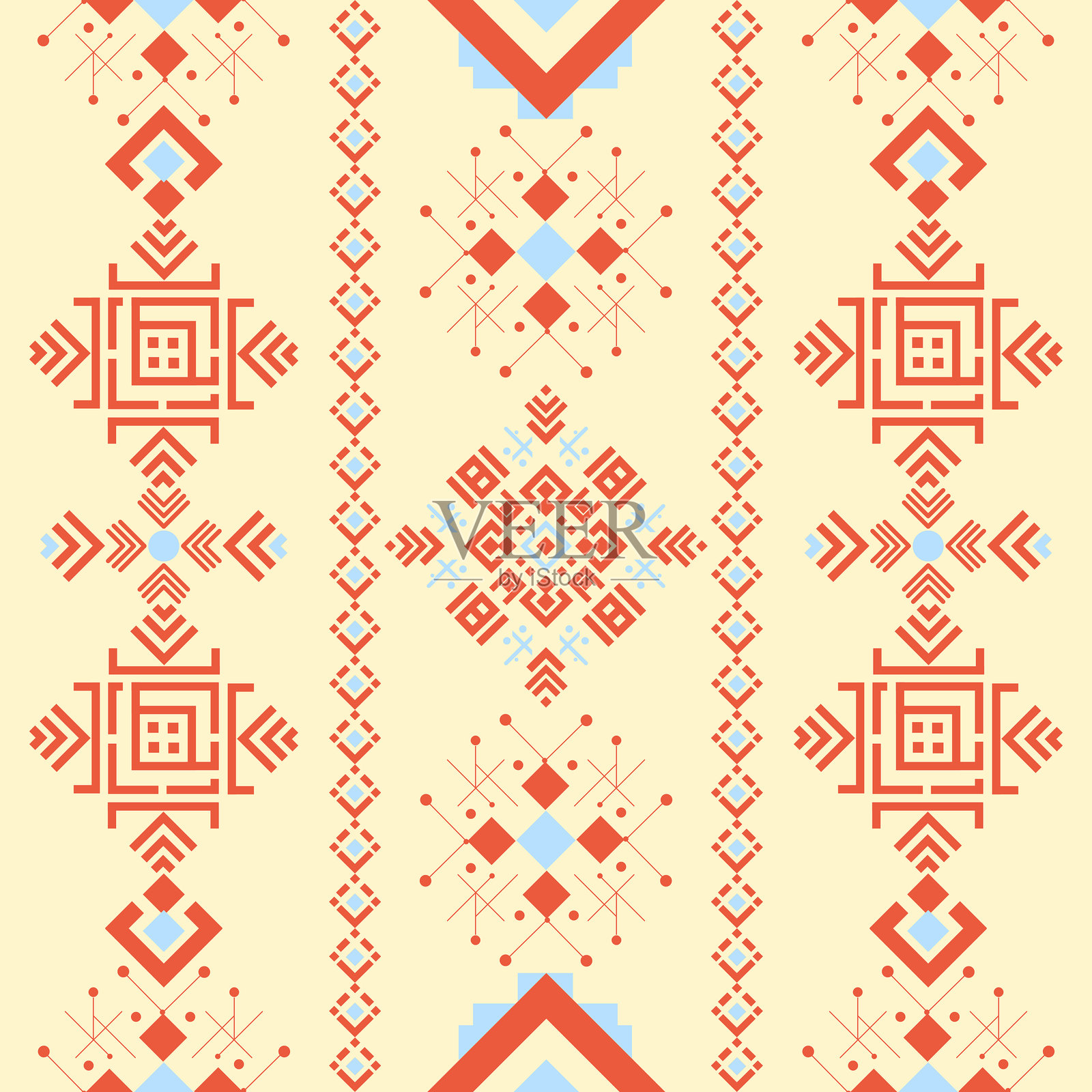 几何民族图案装饰着美洲原住民的织物、瓷砖和地毯，夏季色彩组合插画图片素材