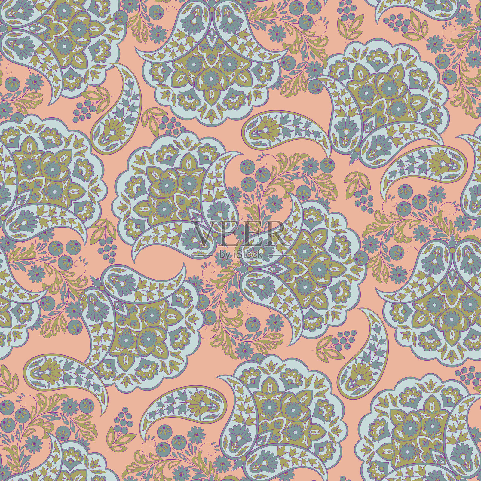 花卉佩斯利装饰无缝矢量图案。插画图片素材