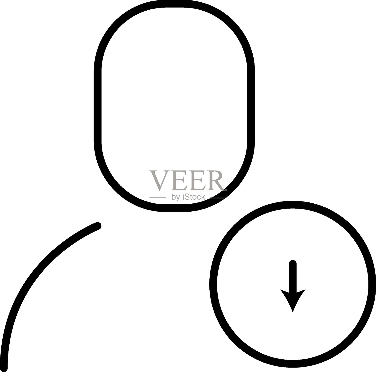 用于图形和网页设计、应用程序、广告及各种卡片的向下箭头轮廓符号插画图片素材