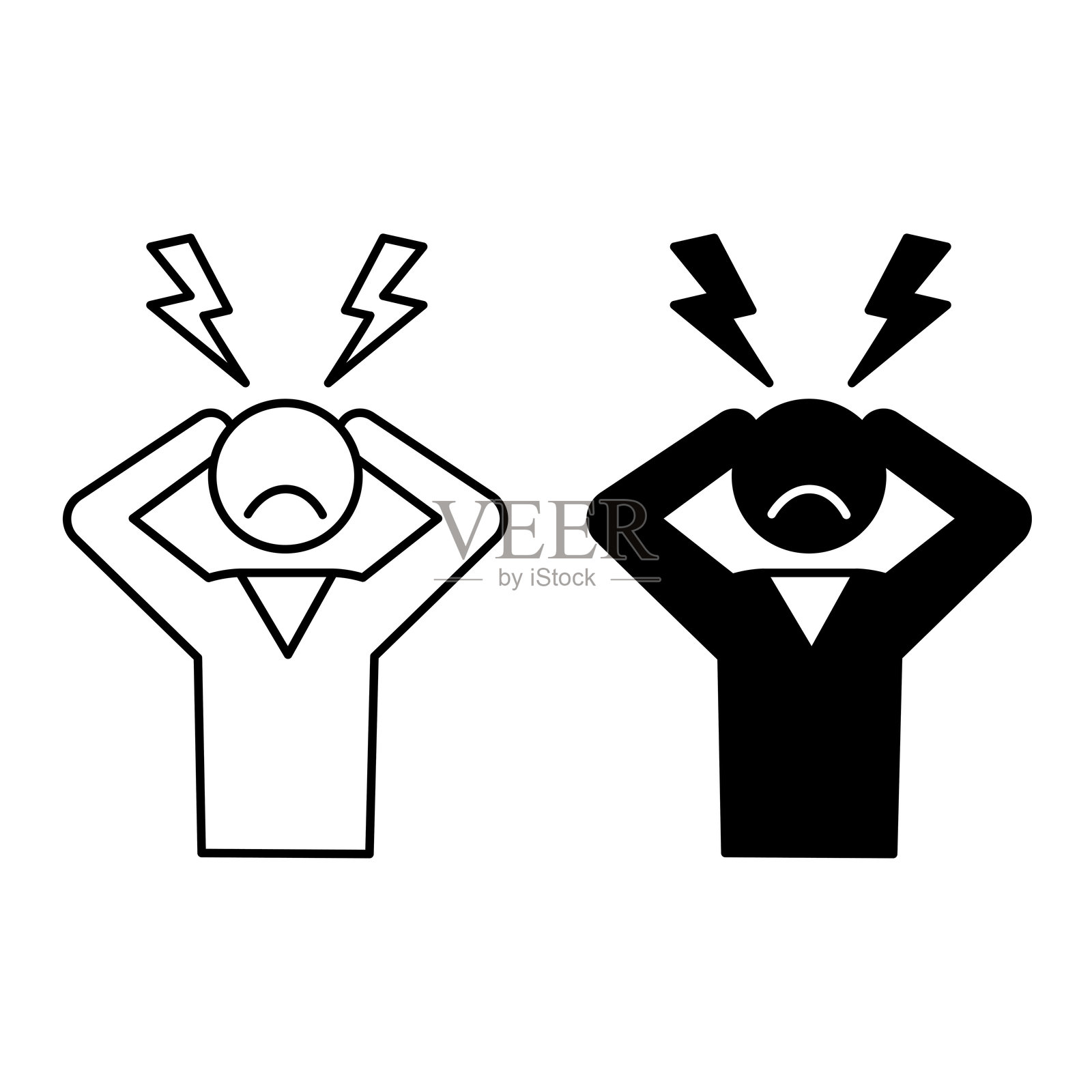 焦虑图标。黑白矢量插图。感到不确定，预期负面事件。心理健康概念插画图片素材