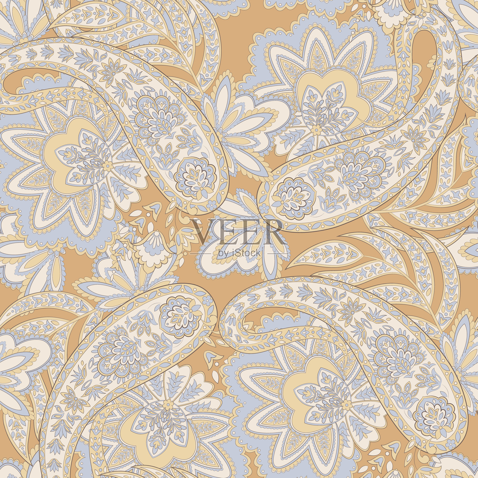 无缝的佩斯利图案。用于面料的华丽花卉装饰。矢量插图插画图片素材