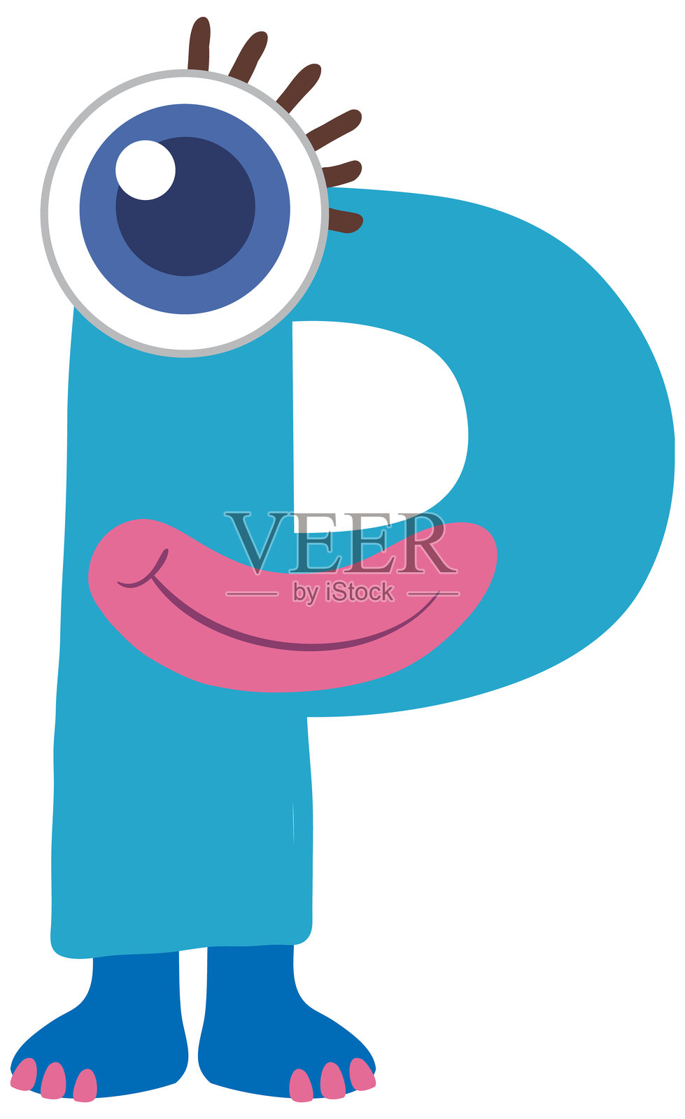 色彩丰富的怪兽主题字母P的矢量插图，设计奇幻且色彩鲜艳插画图片素材