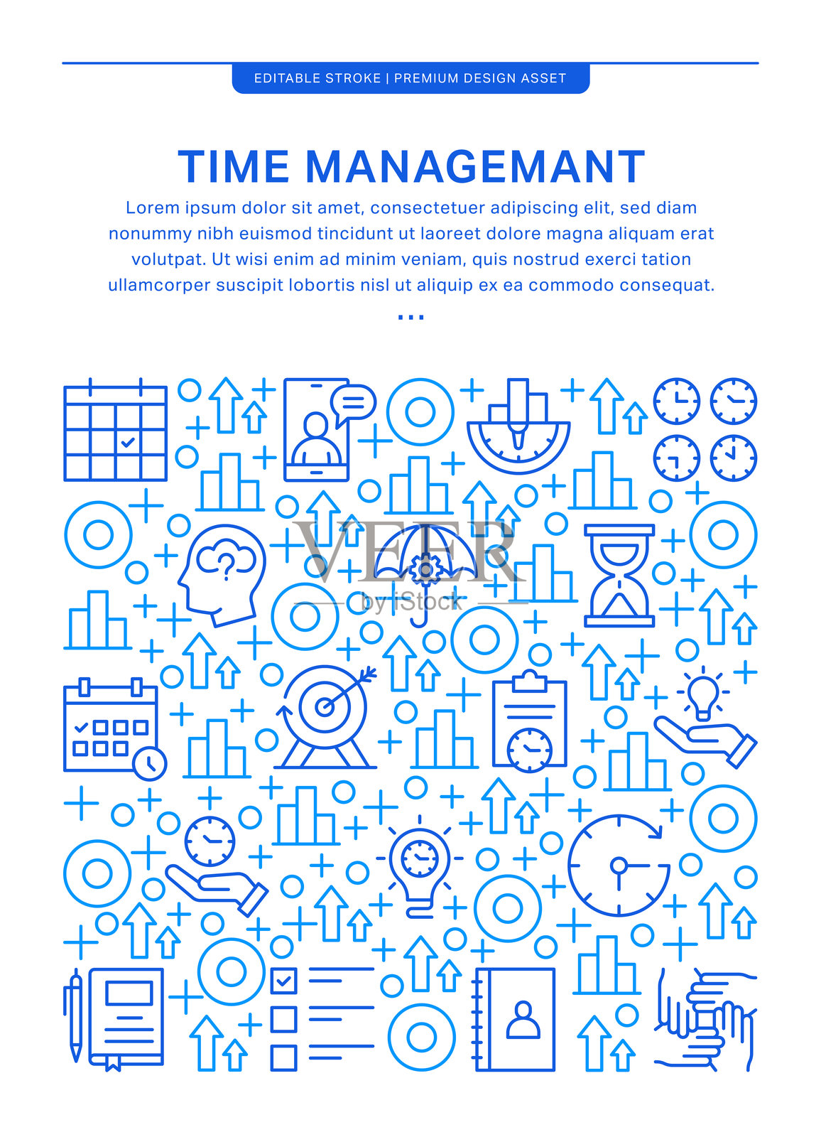 线条风格插图中的时间管理图标插画图片素材