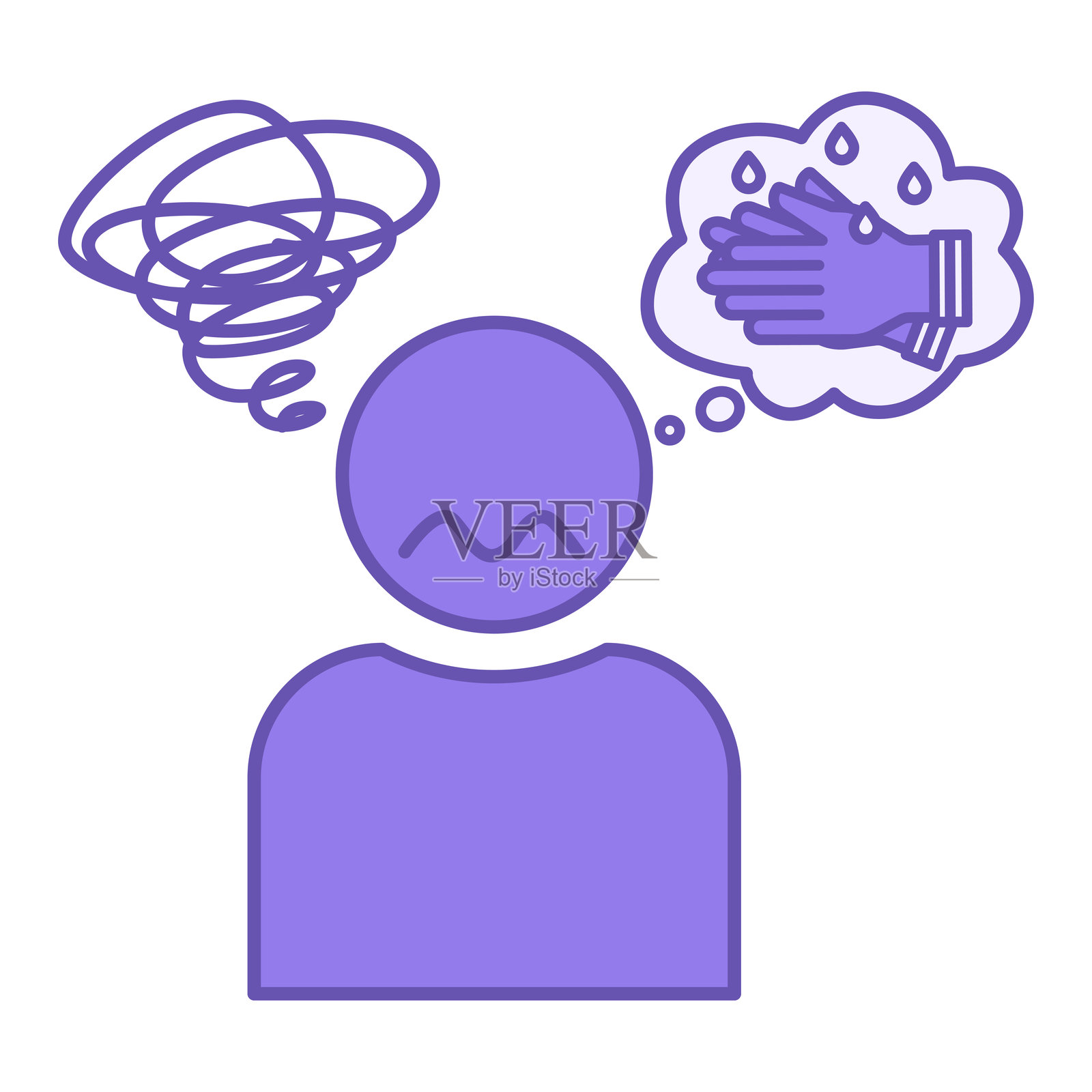 彩色强迫症图标。矢量插图。心理障碍、强迫思维和仪式、焦虑。男性频繁洗手，害怕细菌。心理健康概念插画图片素材