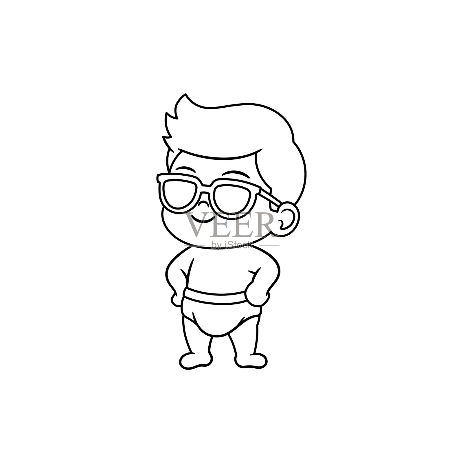 可爱的幼儿戴着眼镜，双手叉腰。插画图片素材