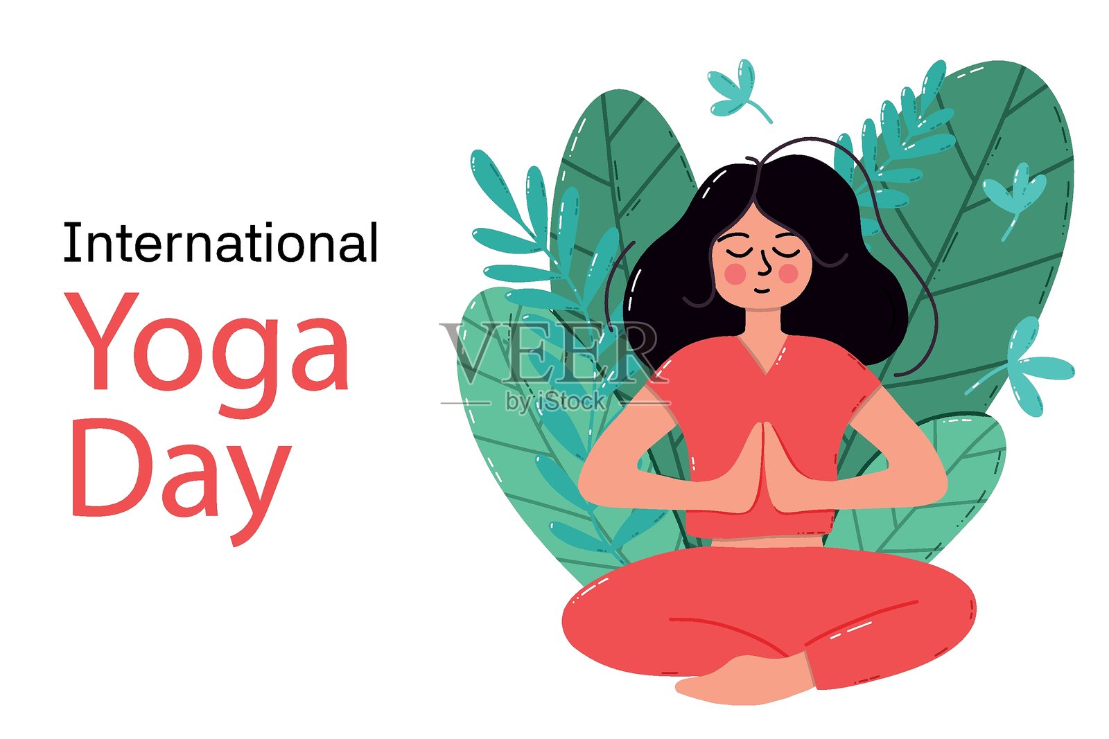 庆祝国际瑜伽日的插图，描绘一位在大自然中冥想的女性插画图片素材