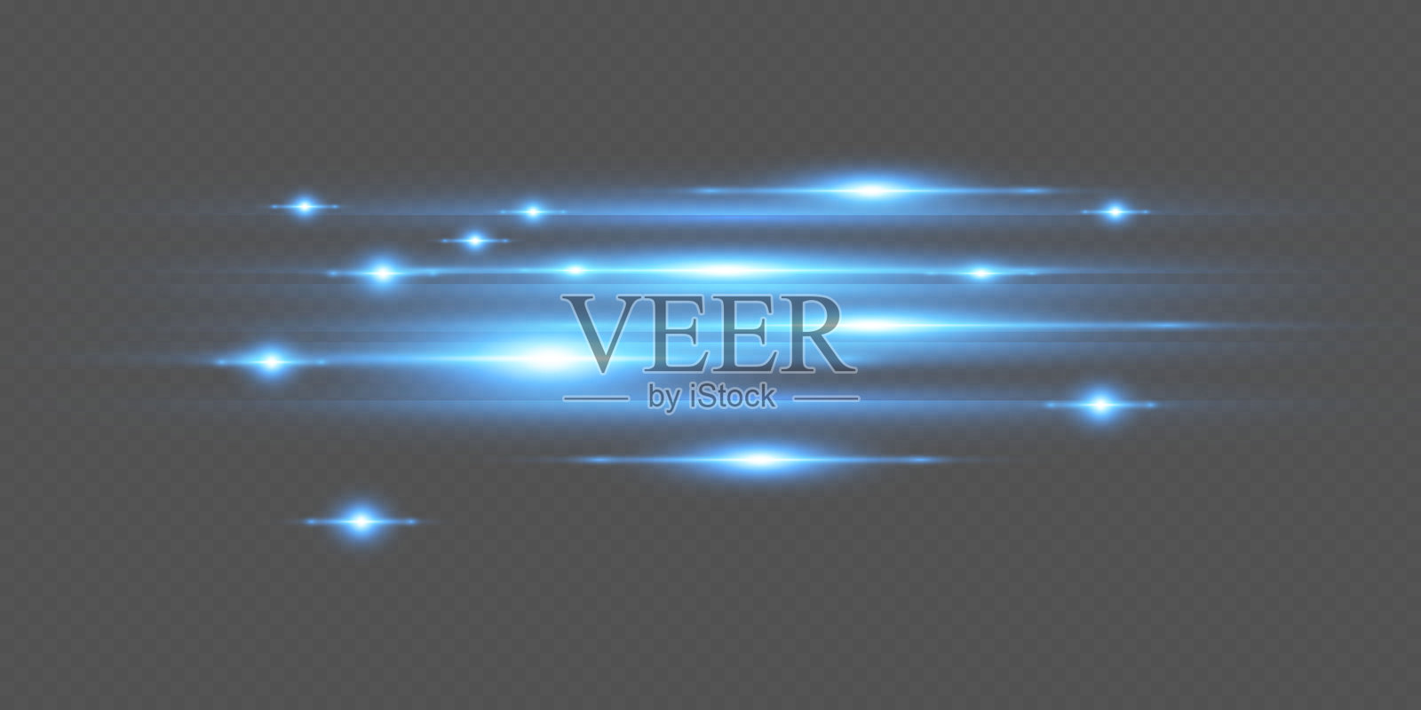 蓝色发光线条，带有闪光效果和光芒。背景透明。插画图片素材