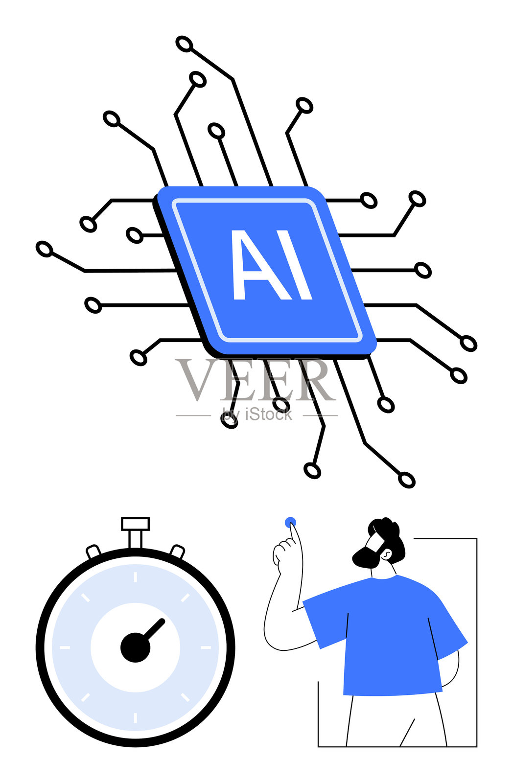 突出速度和创新的电路板与计时器的AI概念插画图片素材
