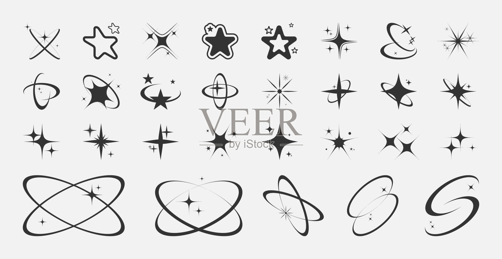 美学黑色闪光Y2K图标，标志集合。插画图片素材