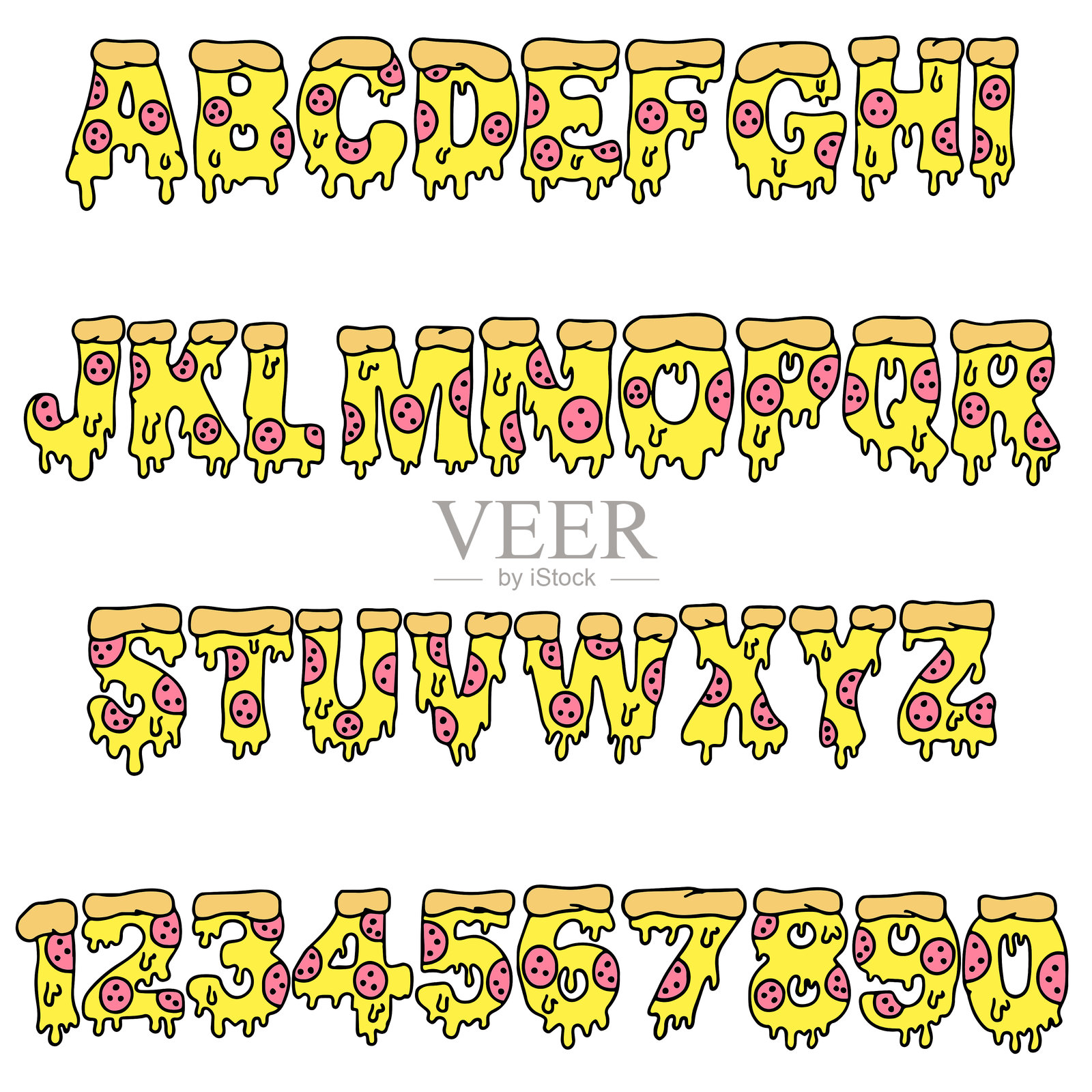 奶酪披萨字体字母ABC卡通矢量文本插画图片素材