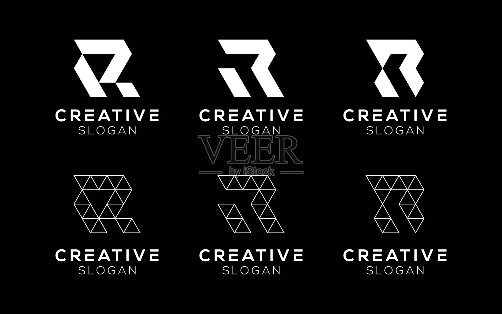 字母R标志设计模板集合。现代化的独立字母R符号，适用于品牌和科技。插画图片素材