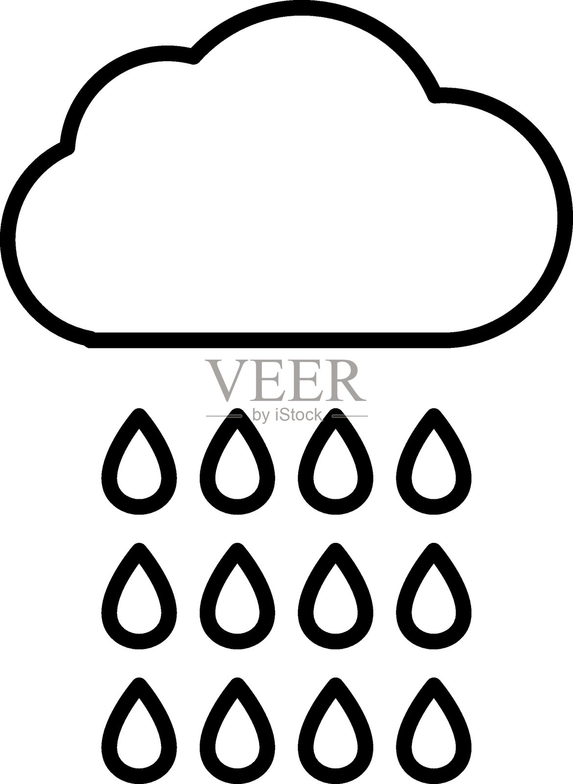 云下的雨线条轮廓符号，适用于图形和网页设计、应用程序、广告及各种卡片插画图片素材