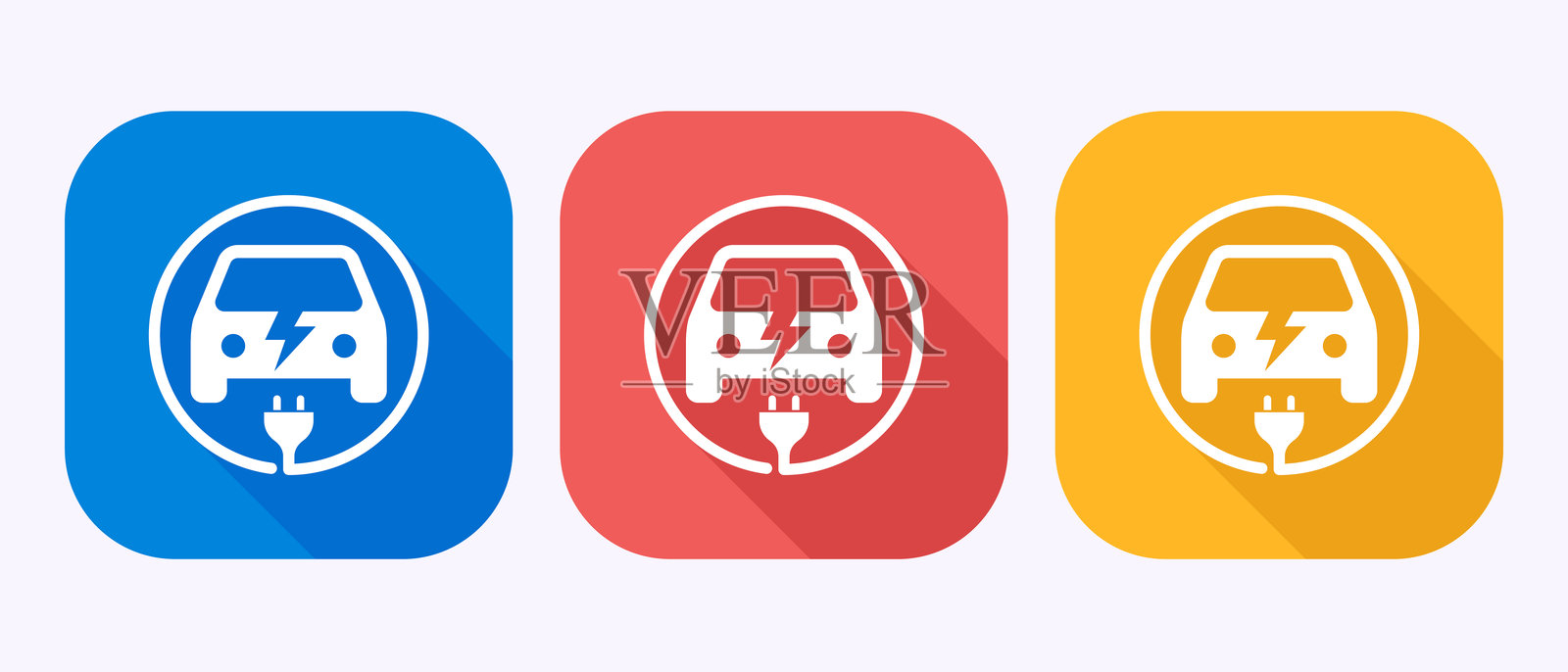 电动车图标设计插图。充电站标志符号在阴影按钮设计中。插画图片素材