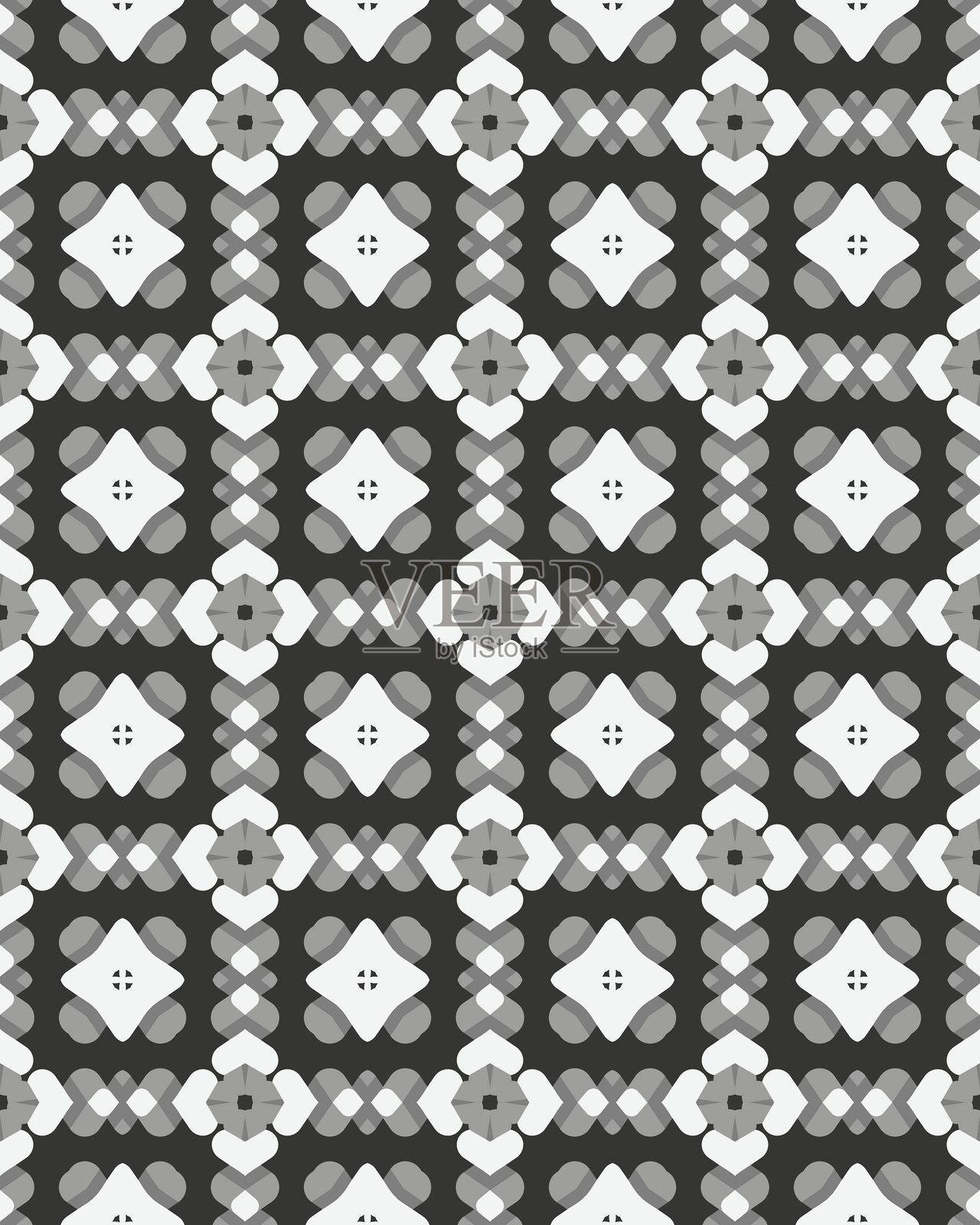 一个详细的几何图案展示了交织的形状，采用不同深浅的灰色和白色，营造出和谐的视觉体验。插画图片素材