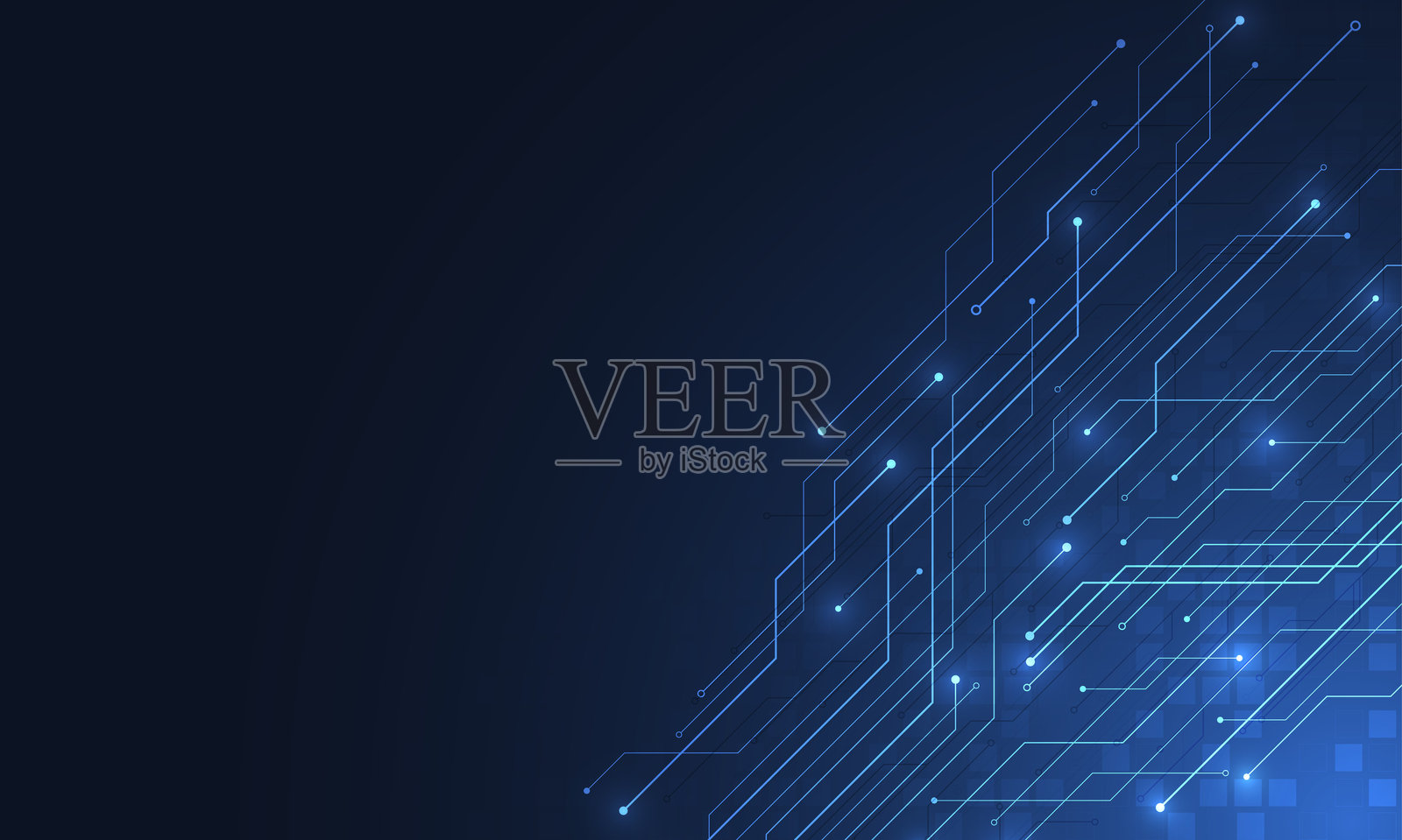 抽象蓝色发光线条科技电路板背景设计。通信点和线的高速互联网概念。矢量插图插画图片素材