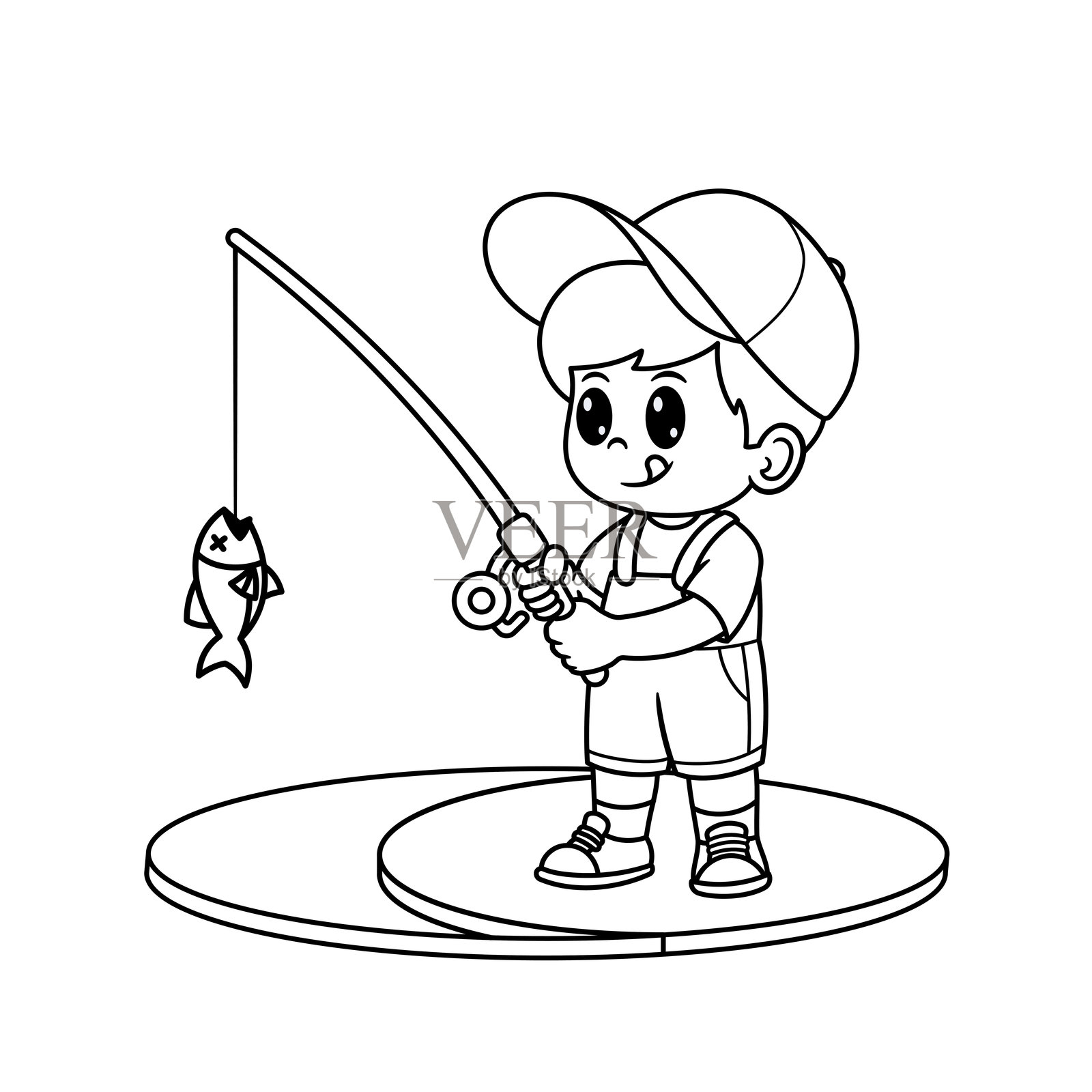 可爱的男孩钓鱼卡通图插画图片素材