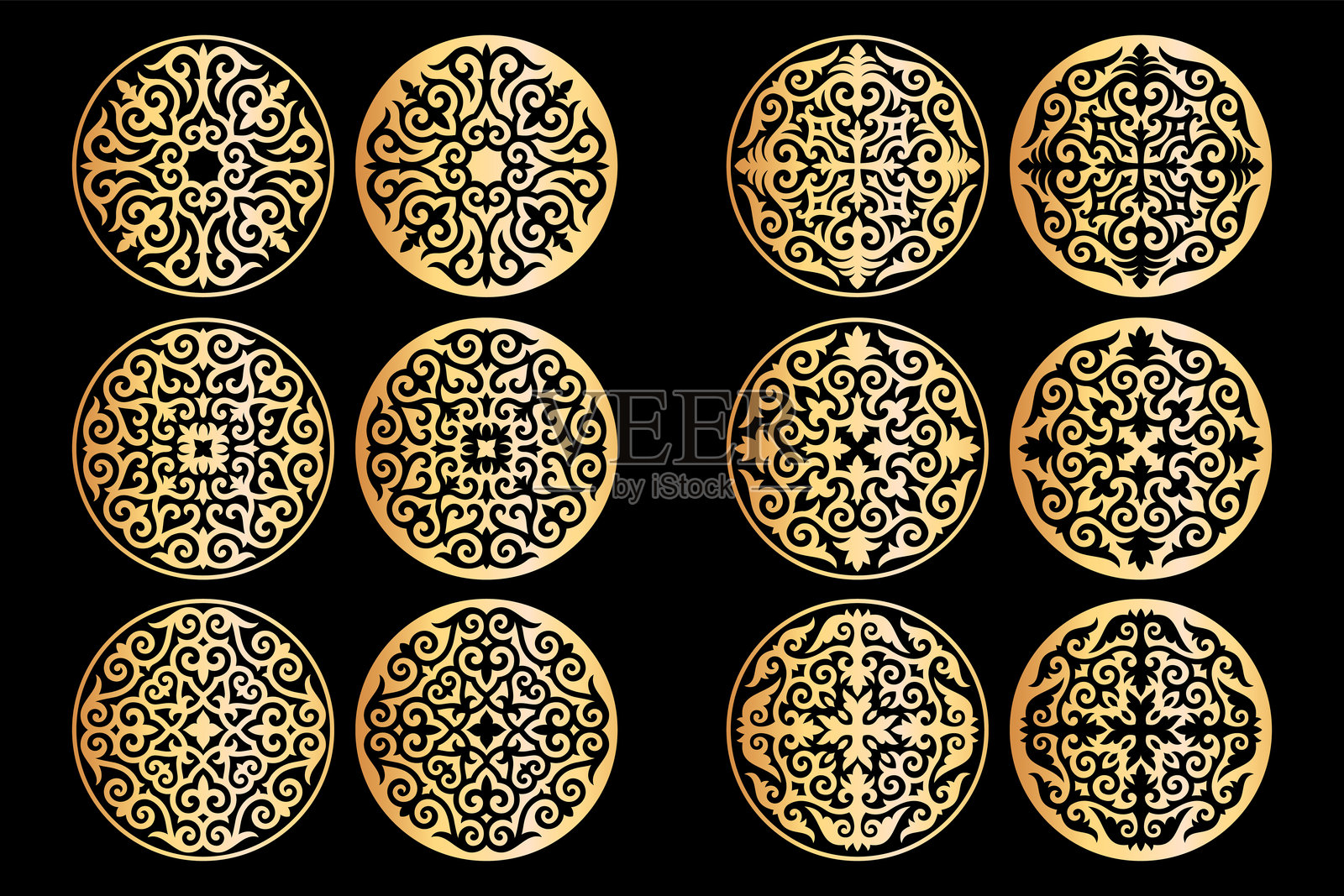 哈萨克装饰品系列17金色插画图片素材