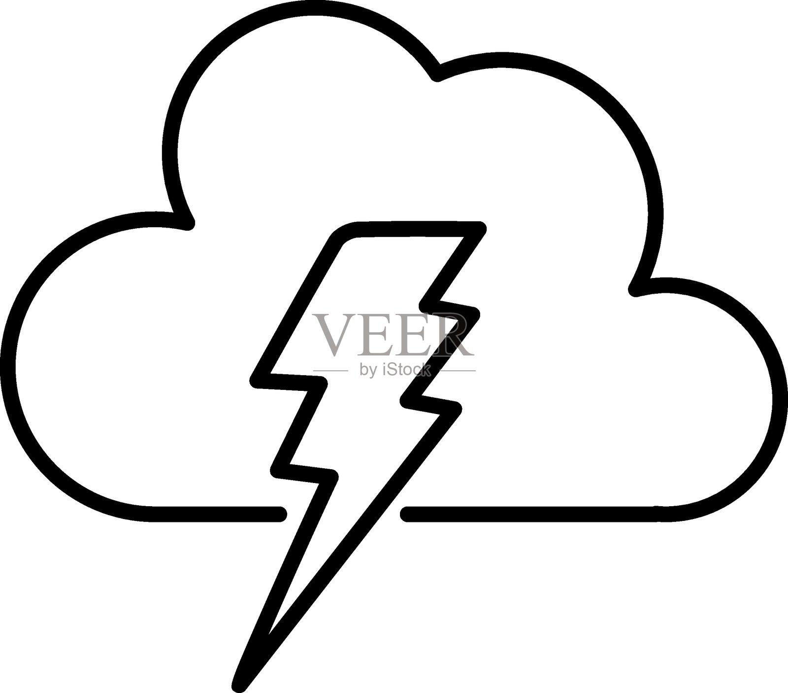 云下的闪电极简符号，适用于网页和图形设计、应用程序、横幅、社交网络和卡片插画图片素材