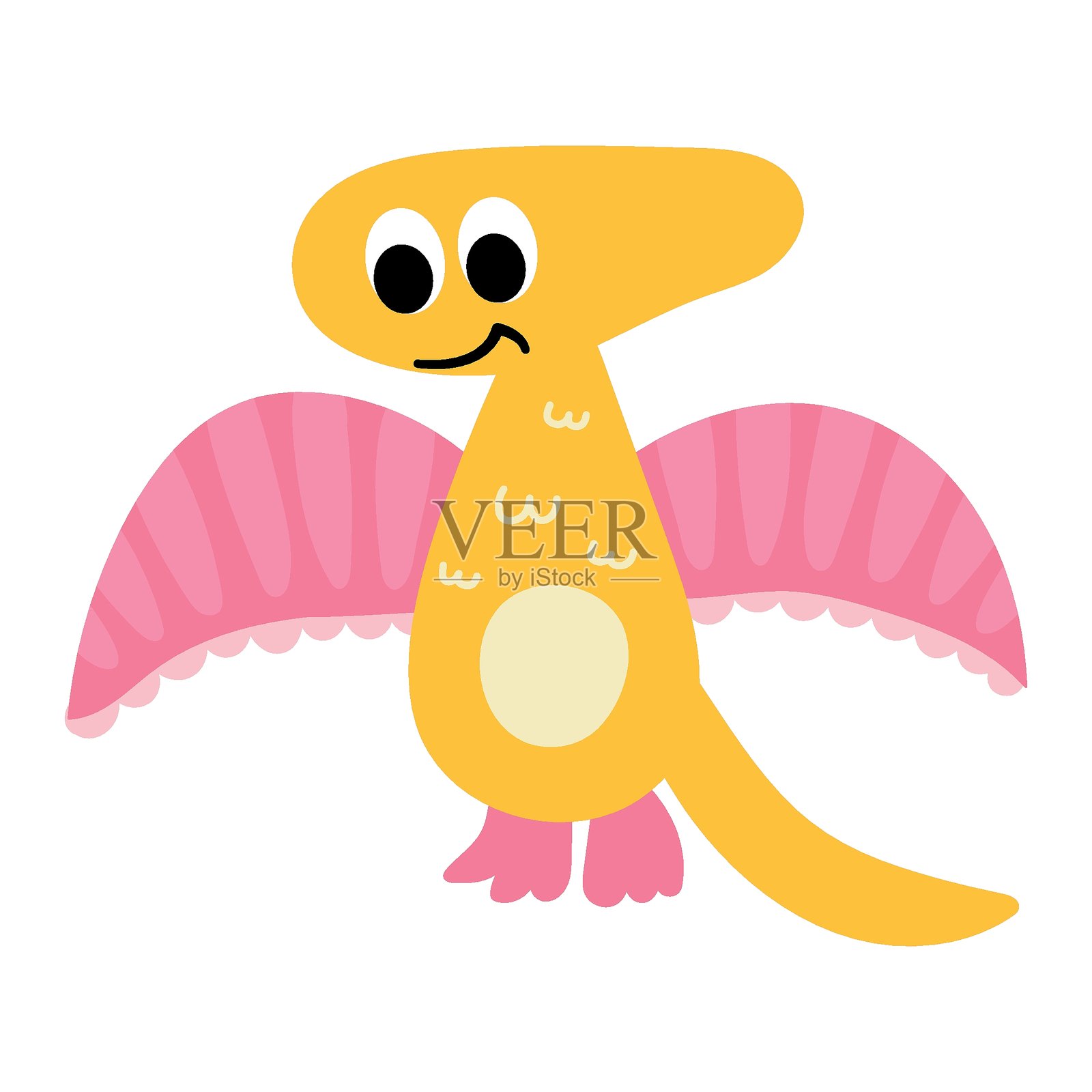 卡通黄色翼龙，粉色翅膀插画图片素材