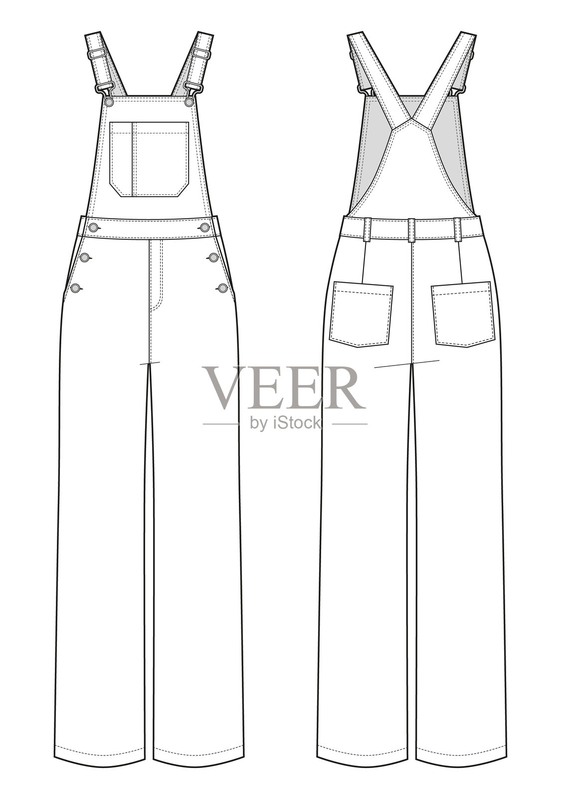 牛仔布连体工装裙平面图插画图片素材