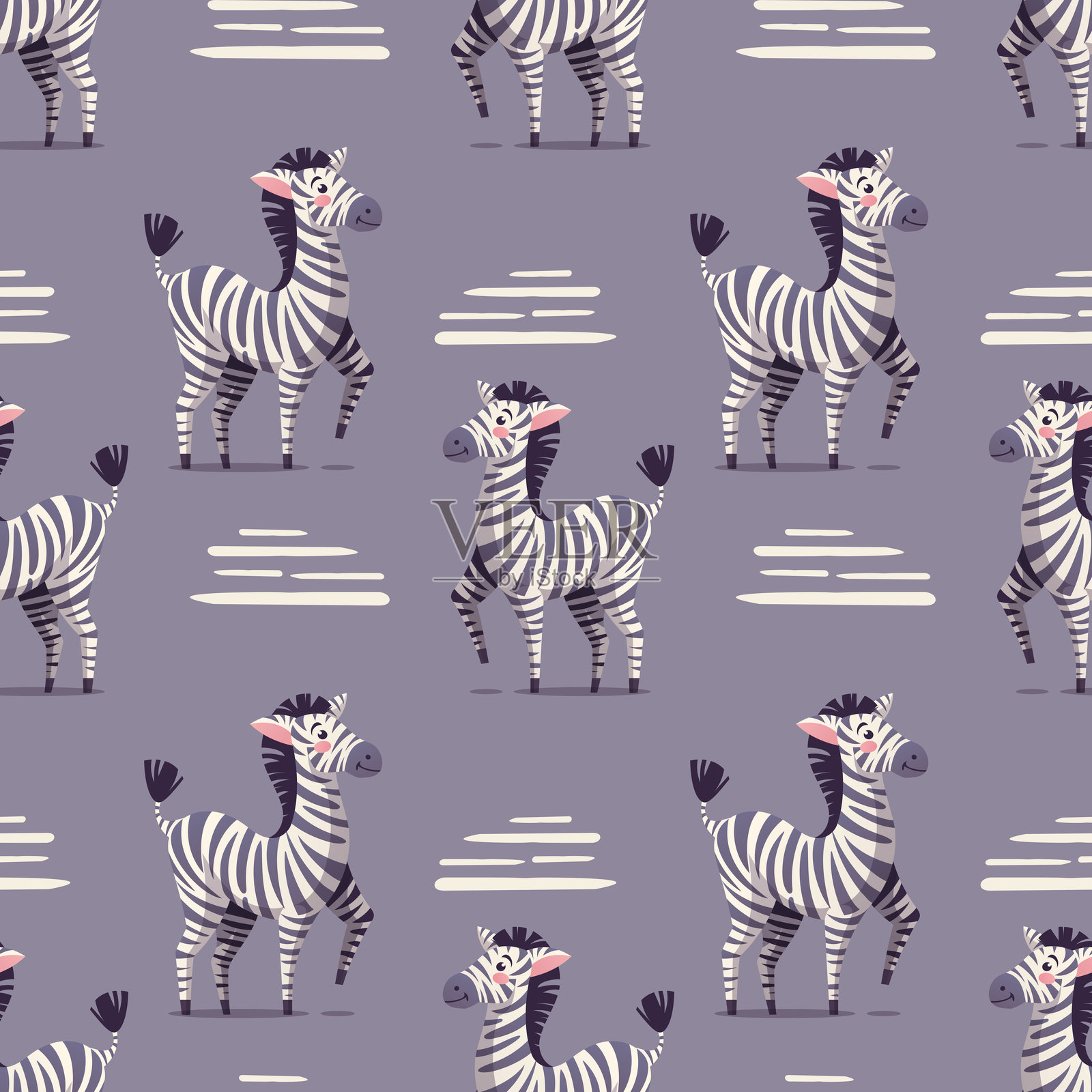 可爱斑马的无缝图案。插画图片素材