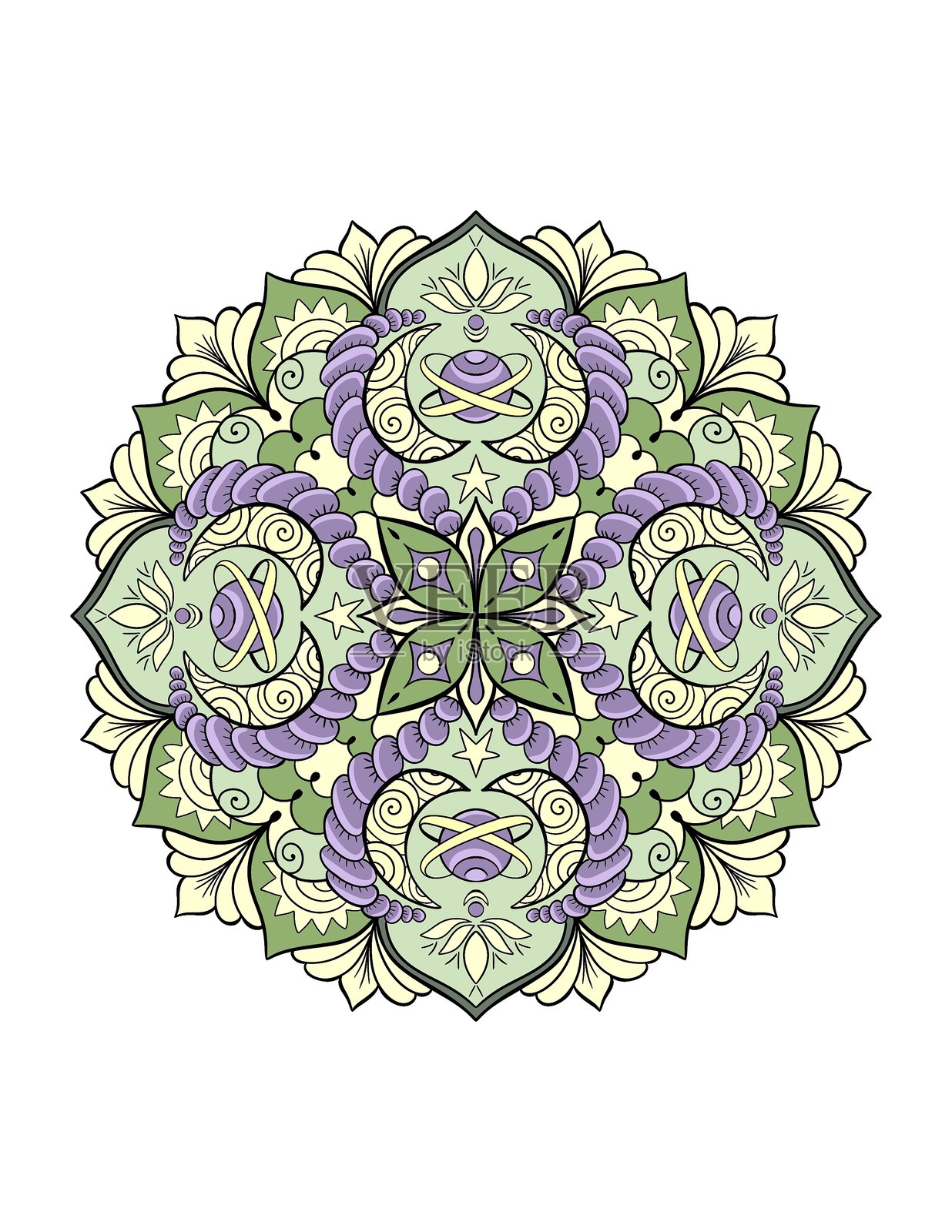 绿色和紫色调的多彩曼陀罗插图插画图片素材